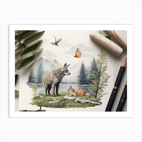 Wolf And Fox Art Print