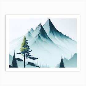 Mountain And Forest In Minimalist Watercolor Horizontal Composition 141 Art Print