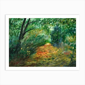 October Stroll - painting watercolor nature landscape autumn fall hand painted impressionism green Anton Maliar Art Print