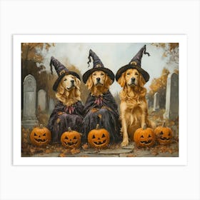 Halloween Golden Retrievers In Oil 1 Art Print