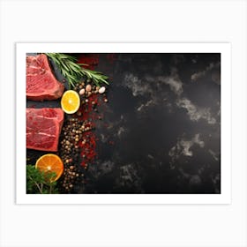 Steak On A Black Background 3 Art Print