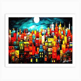 Mosaic Cityscape - Cityscape At Night Art Print