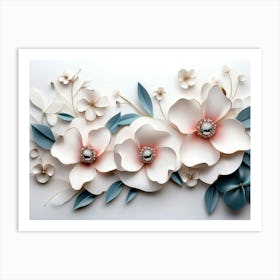 3d Artwork Illustration Flowers White Background 1 Art Print