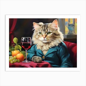 Charming Cat With A Glass Of Wine Art Print