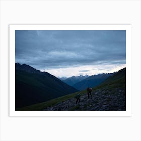 Two People Hiking In The Mountains Art Print