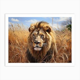 African Lion Eye Level Realism 4 Art Print