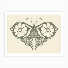 Folk Art Moth 05 - Sage Green Art Print