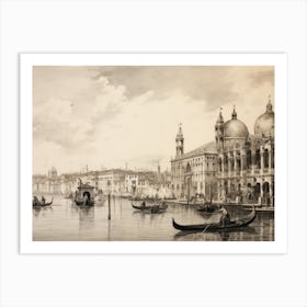 European Canal Vintage Sketch Art Print