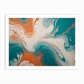 Abstract Image Of Swirling, Fluid Colors In Shades Of Teal, White, And Orange Art Print