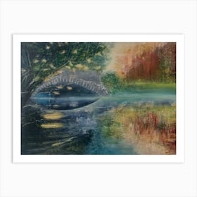 Living Room Wall Art, Autumnal Woods & Bridge Over The River Art Print