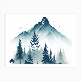 Mountain And Forest In Minimalist Watercolor Horizontal Composition 119 Art Print