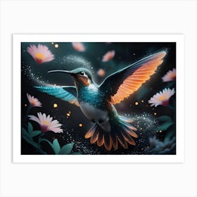 Hummingbird With Flowers Art Print