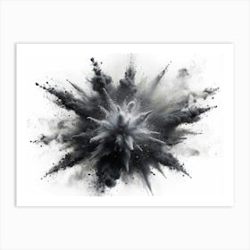 Black And Grey Powder Explosion On White Background Art Print