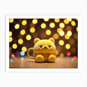 Yellow Plush Bear In A Cup With Colorful Lights Art Print