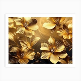 Gold Flowers Leaf Art Print