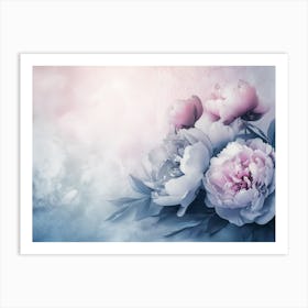 Blooming Peonies on Abstract Art Print