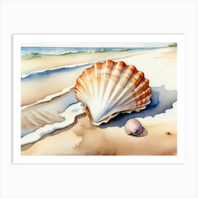Seashell on the beach, watercolor painting 14 Art Print
