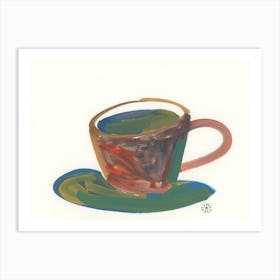 Green Cup Of Coffee - minimal kitchen art cafe illustration Art Print