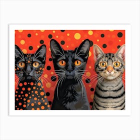 Three Cats On A Red Background Art Print