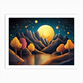 3d Modern Art With Drawing Modern Landscape 2 Art Print