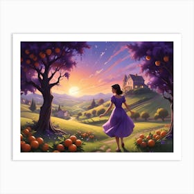 Woman Walking Toward A House On A Hillside 3 Art Print