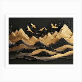 Gold Mountains With Birds Art Print