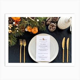 A Detailed Close Up Illustration Captures An Autumnal Table Setting Festive Dinner Arrangement Taki 2 1 Art Print