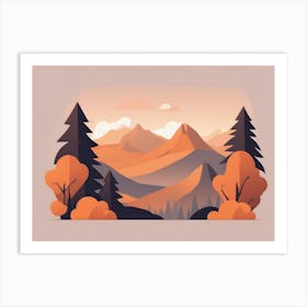 Misty mountains horizontal background in orange tone 135 Art Print