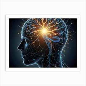 Human Head With Glowing Brain Art Print