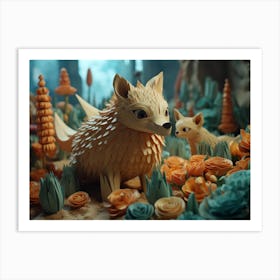 Foxes In The Forest Art Print