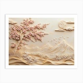 Beautiful Sakura Tree And Mountain 3d 7 Art Print