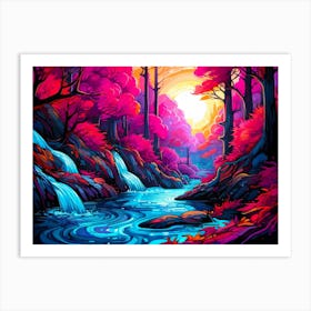 Multicolored Landscape Waterfall Art Print