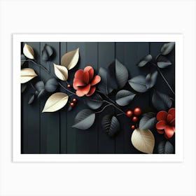 An Elegant 3d Floral Art Featuring a Bunch of Leaves and Flowers Art Print