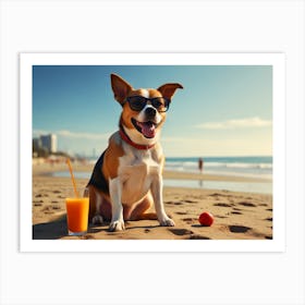 Dog Sitting On The Beach Art Print