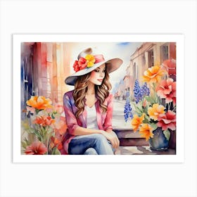 Girl Among Flowers 3 Art Print