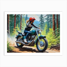 Woman On A Motorcycle 11 Art Print