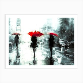 Rainy Day Women - In Red Umbrellas Art Print