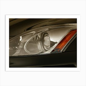 Close Up Of Headlight On A Black Car Art Print