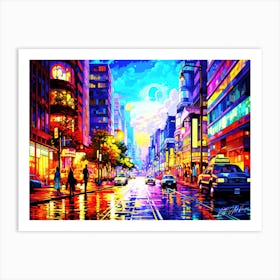 Street Scene Vivid - City Street At Night Art Print