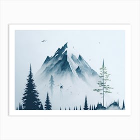 Mountain And Forest In Minimalist Watercolor Horizontal Composition 139 Art Print