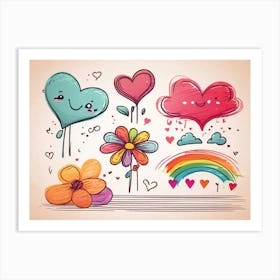 Heart And Flower Set Art Print