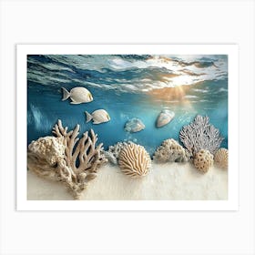 Tranquil 3d Ocean Art With Coral Accents 1 Art Print