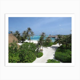 Aerial View Of A Beach Resort  Maldives ocean Art Print