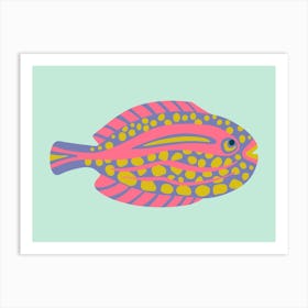 TROPICAL ZONE Spotted Coral Reef Fish Undersea Ocean Sea Creatures in Pink Purple Yellow Orange on Aqua Art Print