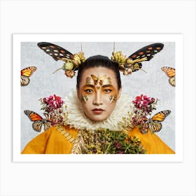 Surreal Portrait Bee Human Hybrid Reigning As A Monarch Wings Fused With Myriad Hues Of Golds And Art Print