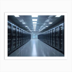 A Server Room Filled With Black Cabinets Art Print