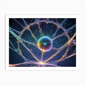 An Abstract Representation Of A Glowing Orb Encased In A Web Like Structure, Symbolizing Energy, Connection, And The Universe Art Print