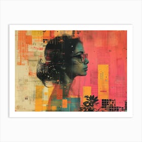 Analog Fusion: A Tapestry of Mixed Media Masterpieces The Girl With Glasses' Art Print