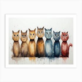 Cats In A Row 3 Art Print