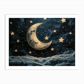 3d Celestial Design with Moon and Stars Art Print